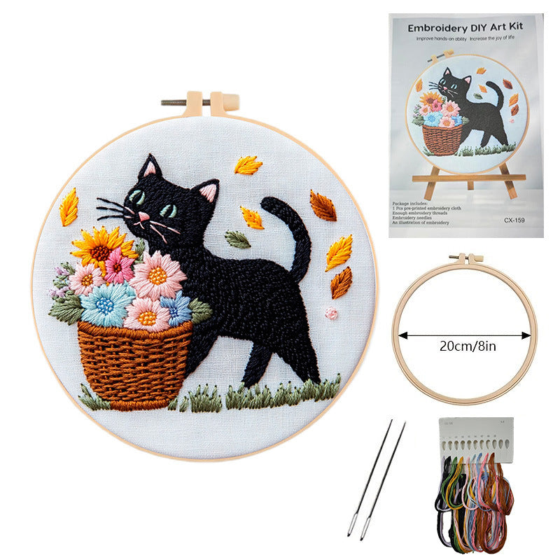 Embroidered Flower Cat Bird Rabbit Series Material Package