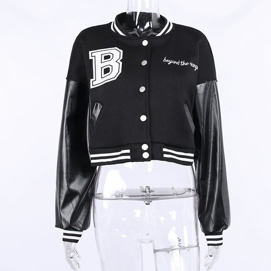 Women's Single-breasted Slim Stitching Long-sleeved Baseball Uniform Jacket
