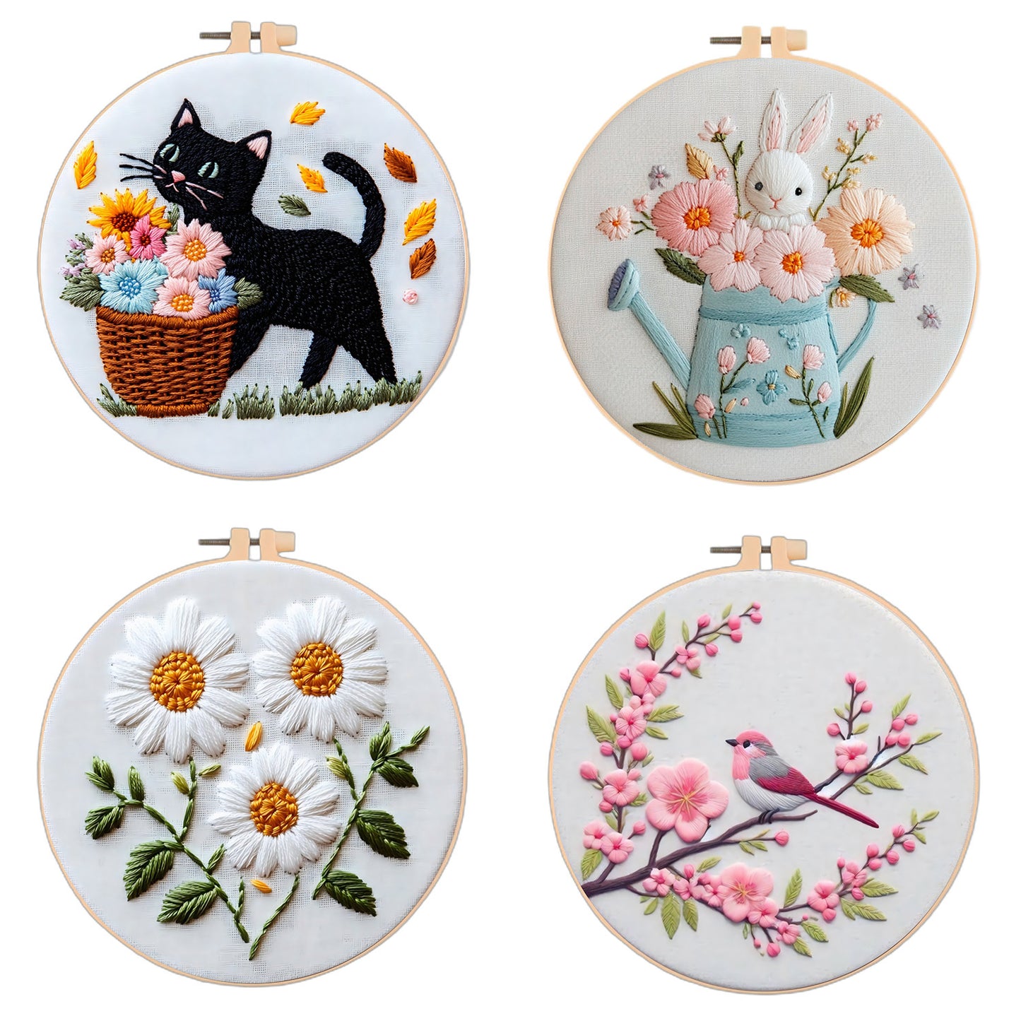 Embroidered Flower Cat Bird Rabbit Series Material Package
