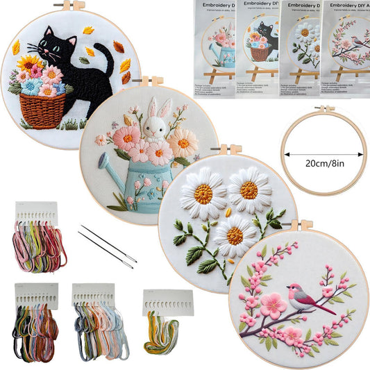 Embroidered Flower Cat Bird Rabbit Series Material Package